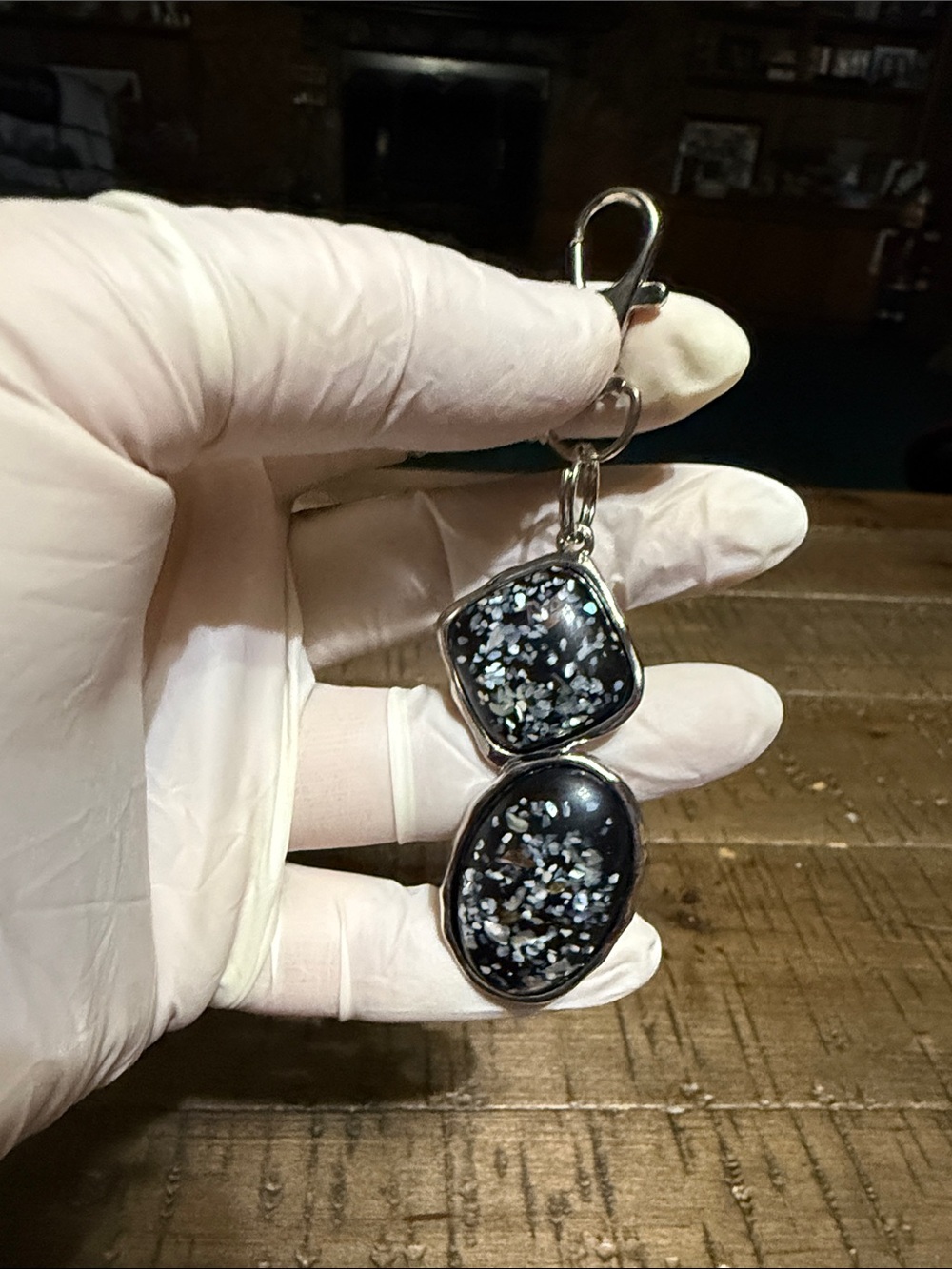 Black Glitter Resin Double Charm Keychain